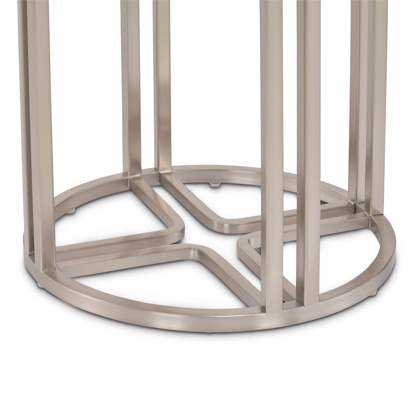 Pemberly Row Stainless Steel & Glass Chairside Table in Silver Mist
