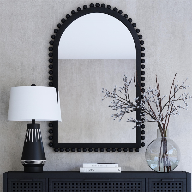 Pemberly Row Contemporary Rectangular Modern Wood Wall Mirror in Black
