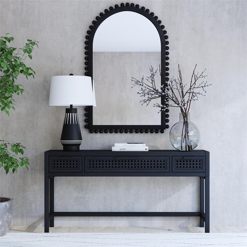 Pemberly Row Contemporary Rectangular Modern Wood Wall Mirror in Black