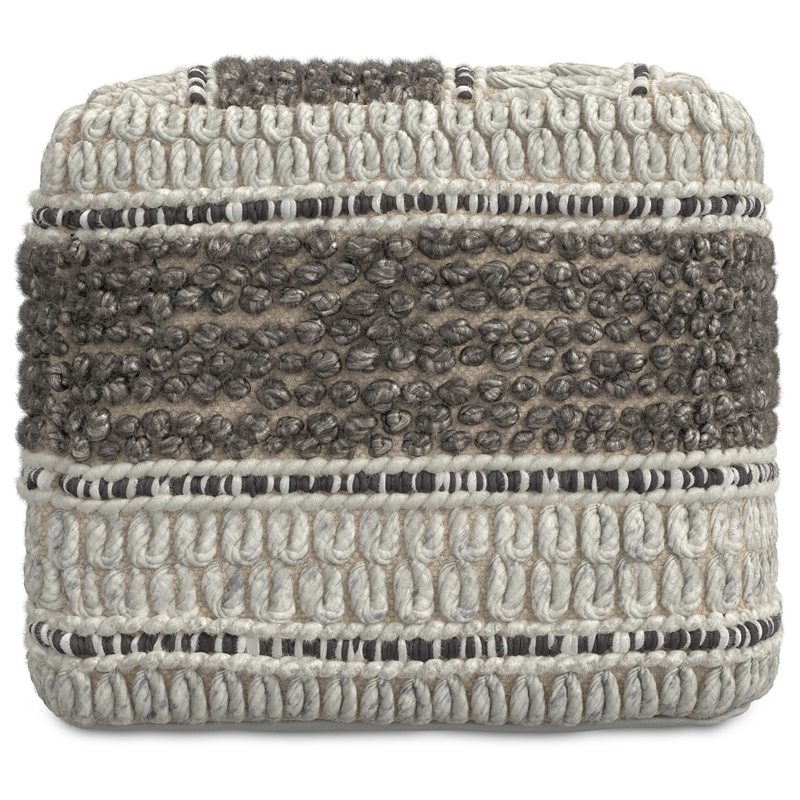 Pemberly Row Contemporary Square Pouf in Earth Tone Brown Handloom Woven
