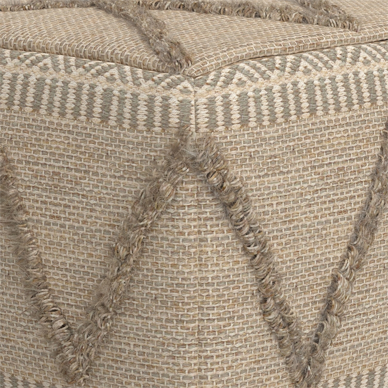 Pemberly Row Boho Square Pouf in Brown Handloom Woven Pattern