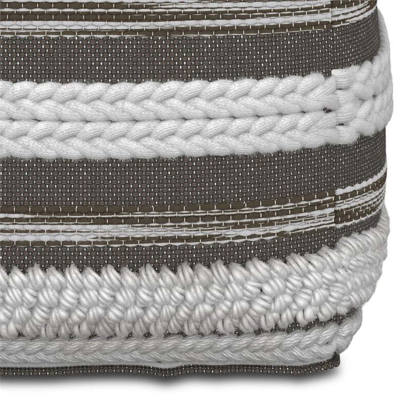 Pemberly Row Boho Square Pouf in Natural and Taupe Gray Handloom Woven Pattern
