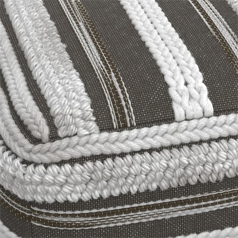 Pemberly Row Boho Square Pouf in Natural and Taupe Gray Handloom Woven Pattern