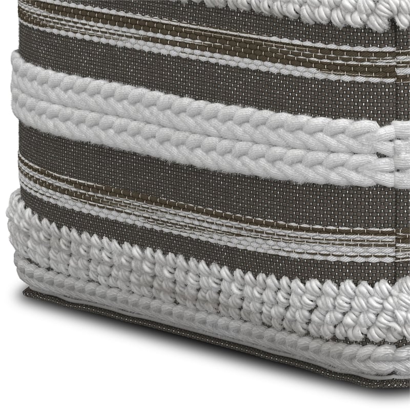 Pemberly Row Boho Square Pouf in Natural and Taupe Gray Handloom Woven Pattern