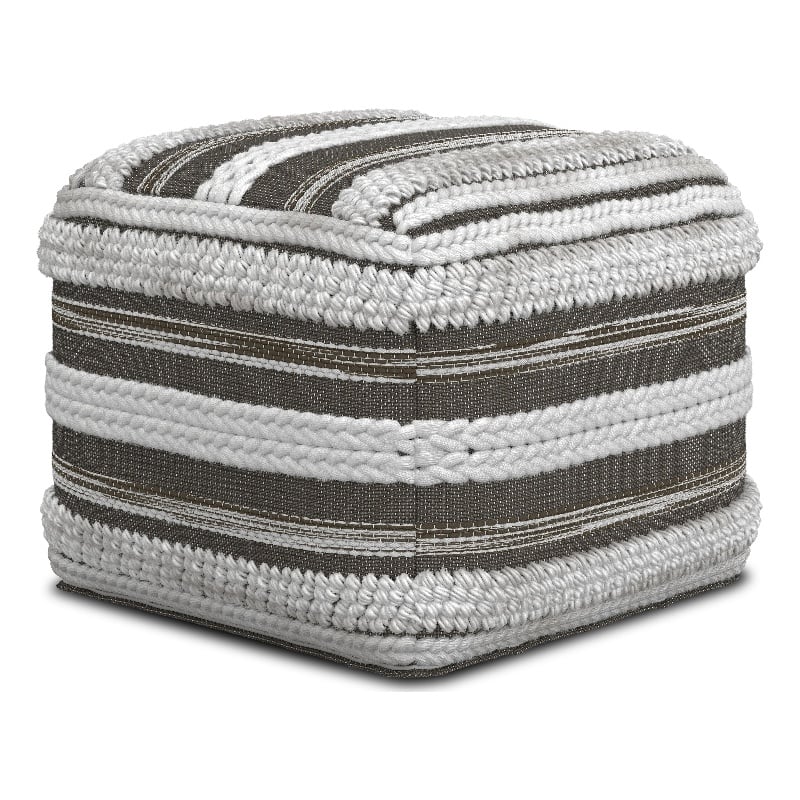 Pemberly Row Boho Square Pouf in Natural and Taupe Gray Handloom Woven Pattern