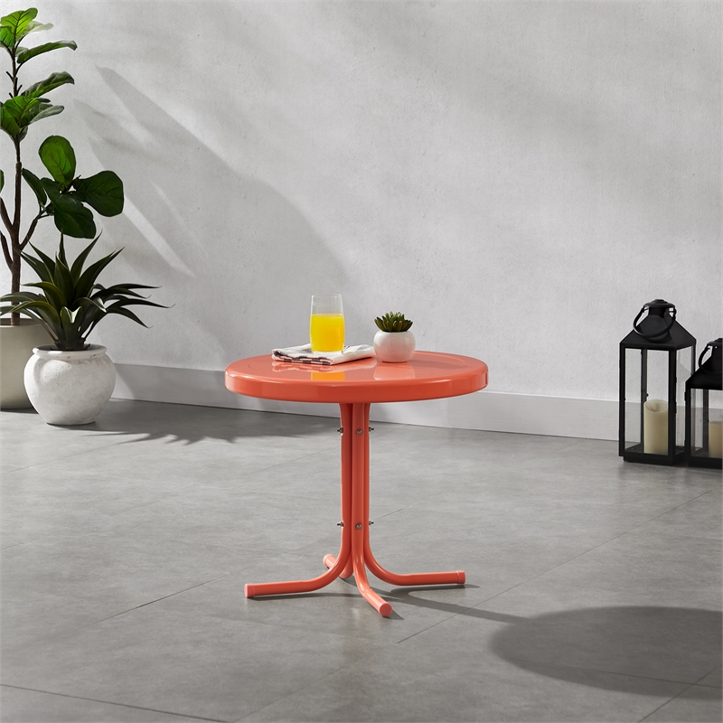 Pemberly Row Contemporary Retro Outdoor Side Table in Coral Gloss