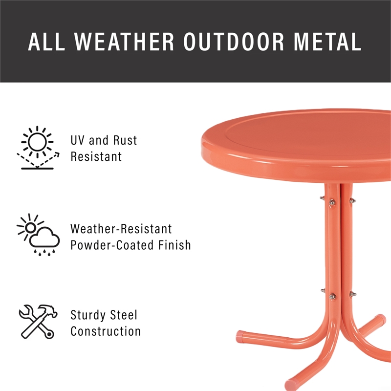 Pemberly Row Contemporary Retro Outdoor Side Table in Coral Gloss
