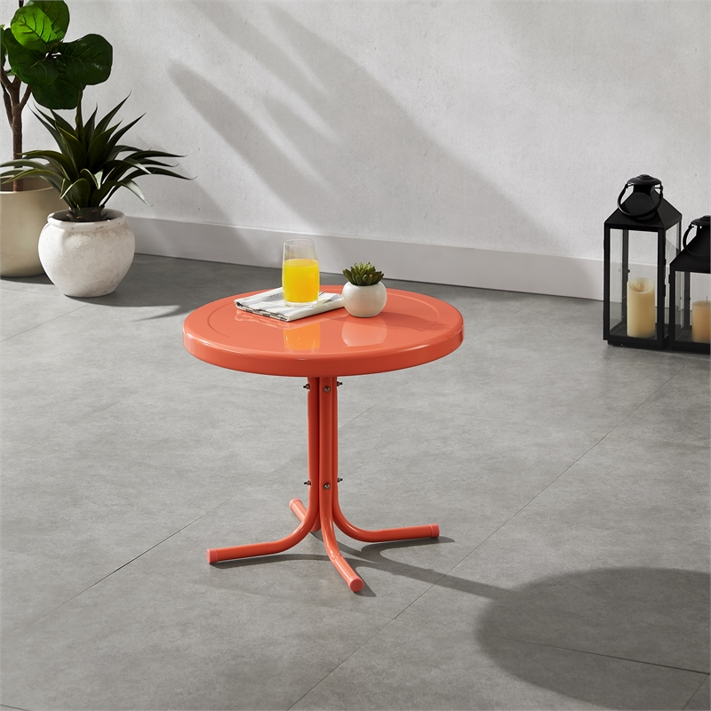 Pemberly Row Contemporary Retro Outdoor Side Table in Coral Gloss