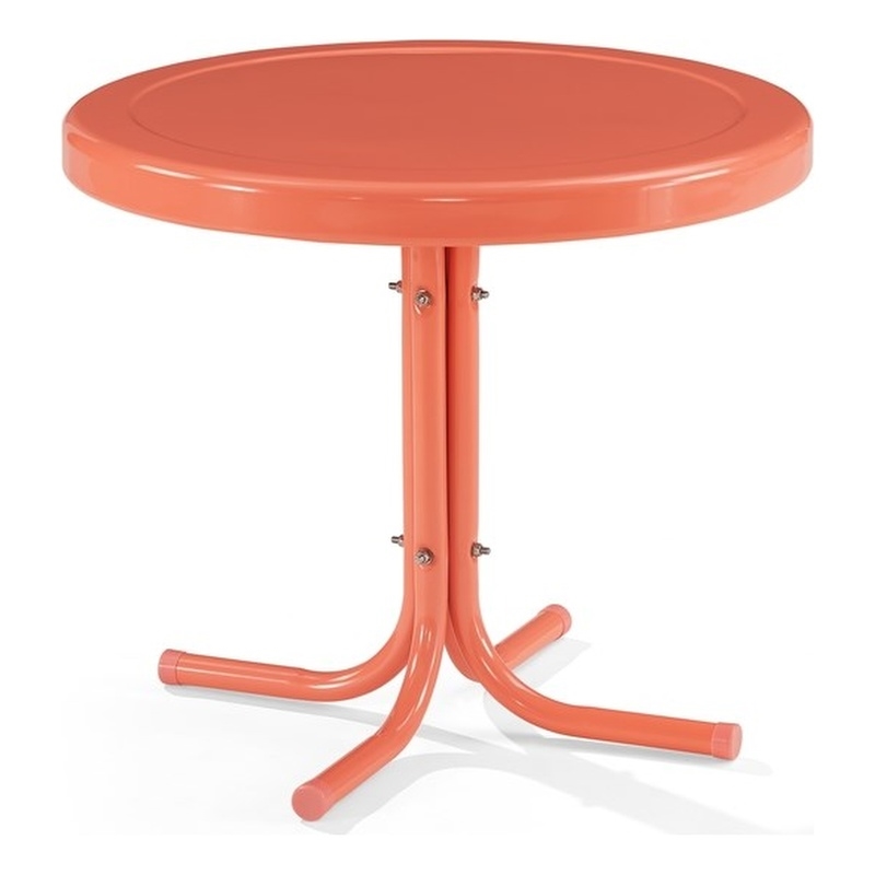 Pemberly Row Contemporary Retro Outdoor Side Table in Coral Gloss
