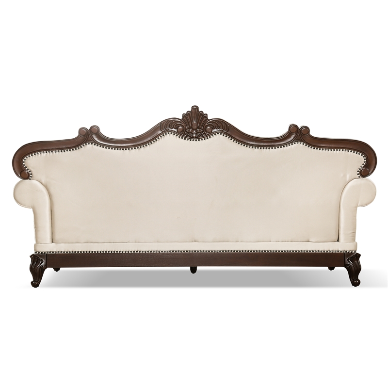 Pemberly Row Contemporary Fabric and Wood 2-Piece Sofa Set in Beige