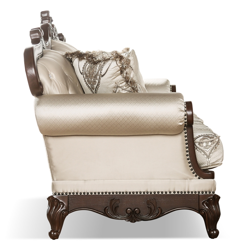 Pemberly Row Contemporary Fabric and Wood 2-Piece Sofa Set in Beige