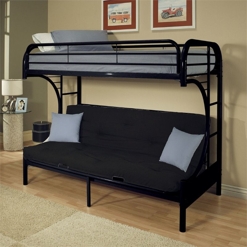 Pemberly Row Contemporary Twin XL over Queen and Futon Bunk Bed in Black