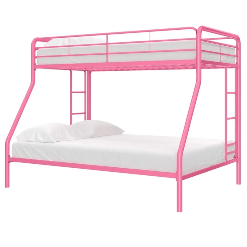 Pemberly Row Twin Over Full Steel Metal Kids Bunk Bed in Dusty Pink
