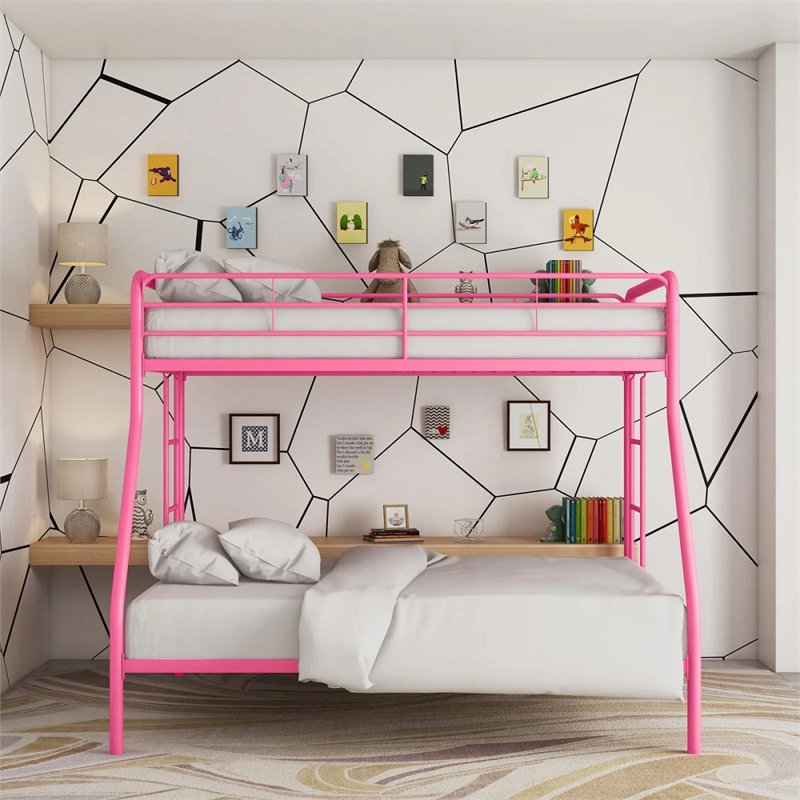 Pemberly Row Twin Over Full Steel Metal Kids Bunk Bed in Dusty Pink