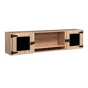 Pemberly Row 72&quot Wall Mounted Hutch with Glass Doors in Sand Dune