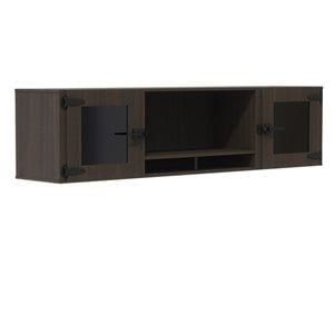 Pemberly Row 72&quot Wall Mounted Hutch with Glass Doors in Southern Tobacco