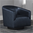 Pemberly Row Midnight Blue Faux Leather Wood Base Swivel Accent Chair