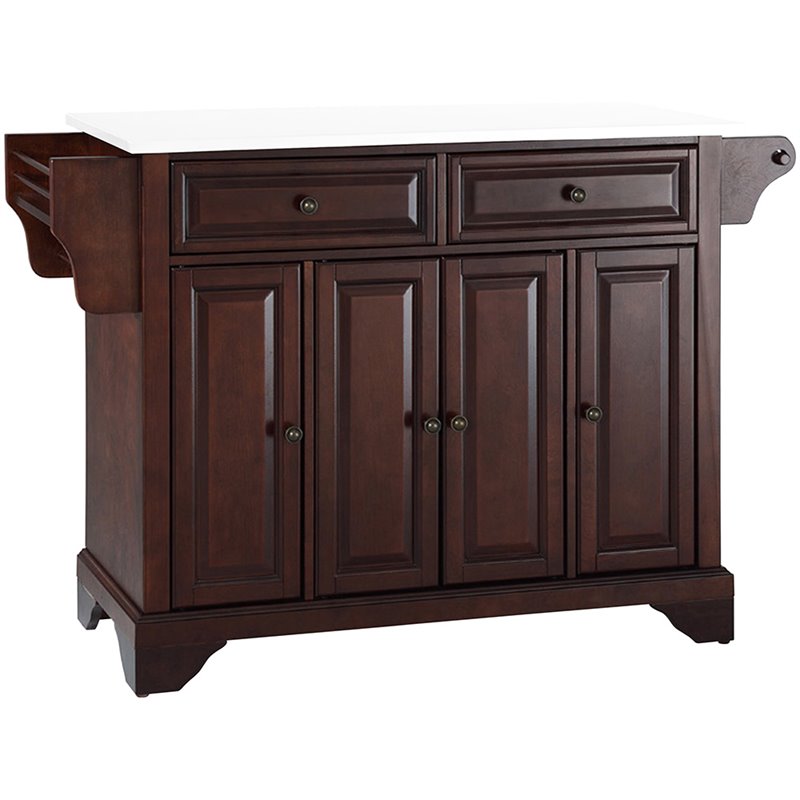 Pemberly Row Contemporary Wood Granite Top Kitchen Island in Mahogany