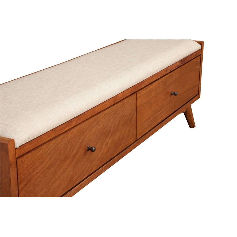 Pemberly Row Mid-Century Wood Bedroom Bench in Acorn Brown Finish