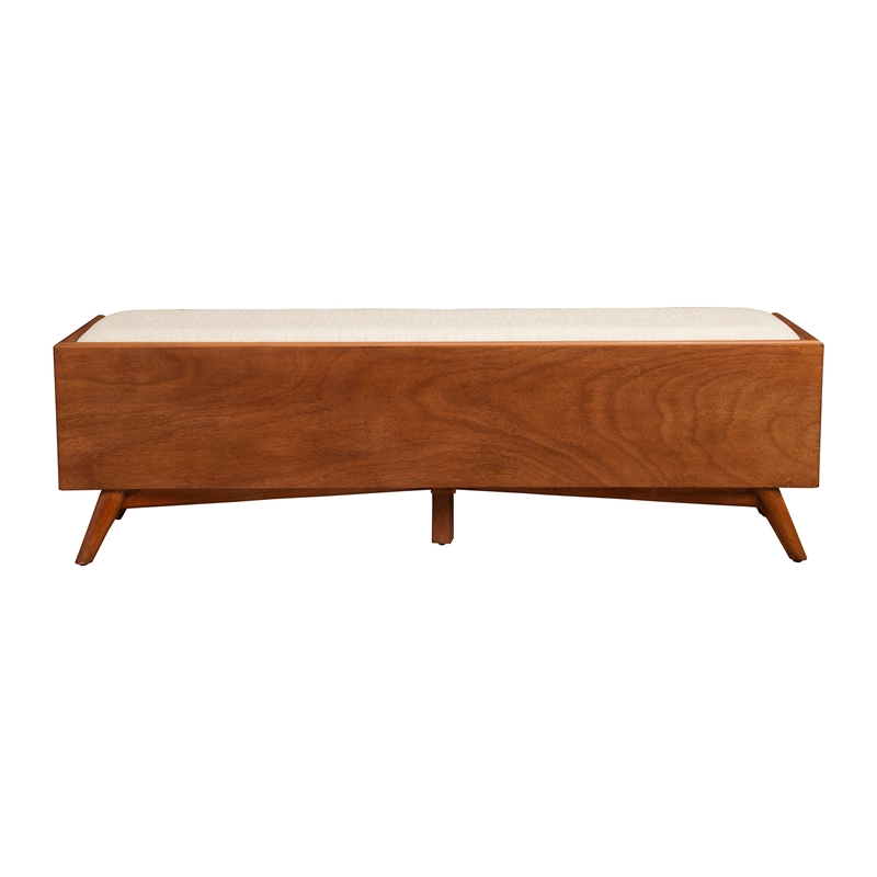 Pemberly Row Mid-Century Wood Bedroom Bench in Acorn Brown Finish