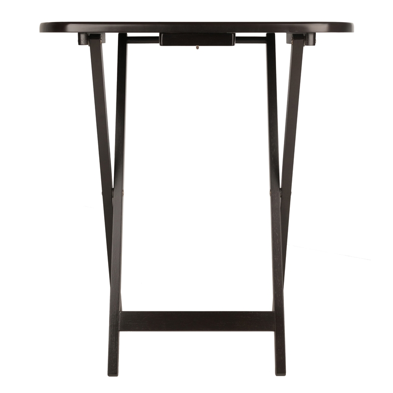 Pemberly Row 2-Piece Oversized Oblong Solid Wood Folding Snack Table in Coffee