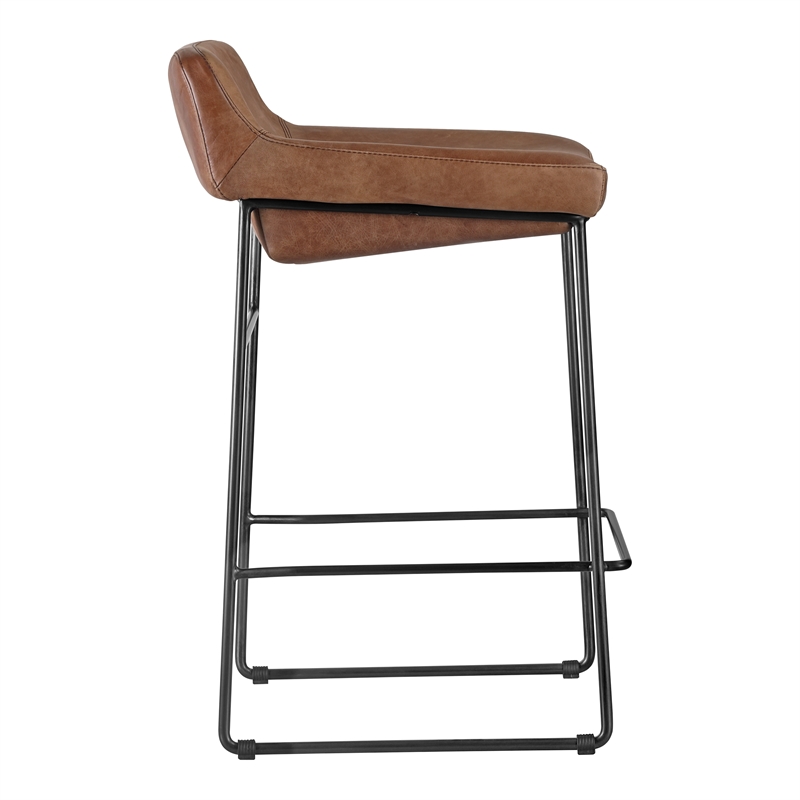 Pemberly Row Counter Stool Open Road Brown Leather-Set Of Two
