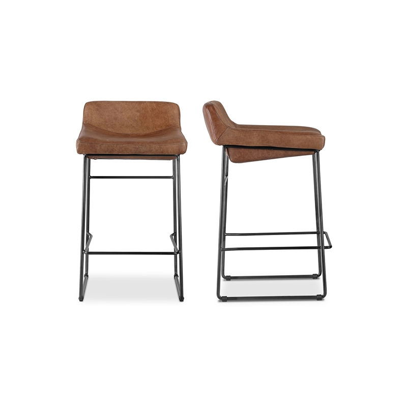 Pemberly Row Counter Stool Open Road Brown Leather-Set Of Two
