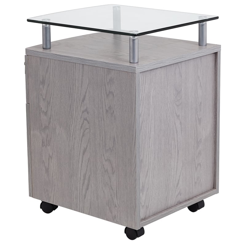 Pemberley Row Engineered Wood Gray Rolling File Cabinet Tempered Glass Top Rectangular 24