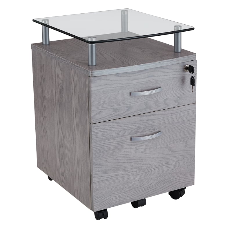 Pemberley Row Engineered Wood Gray Rolling File Cabinet Tempered Glass Top Rectangular 24