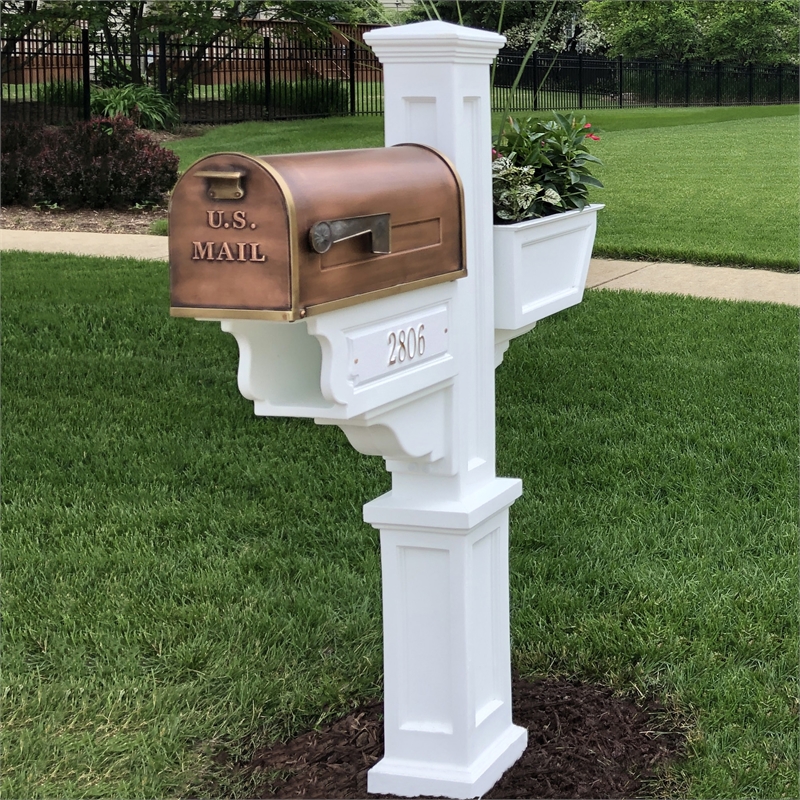 Pemberly Row Weatherproof Traditional Plastic Mail Post in White