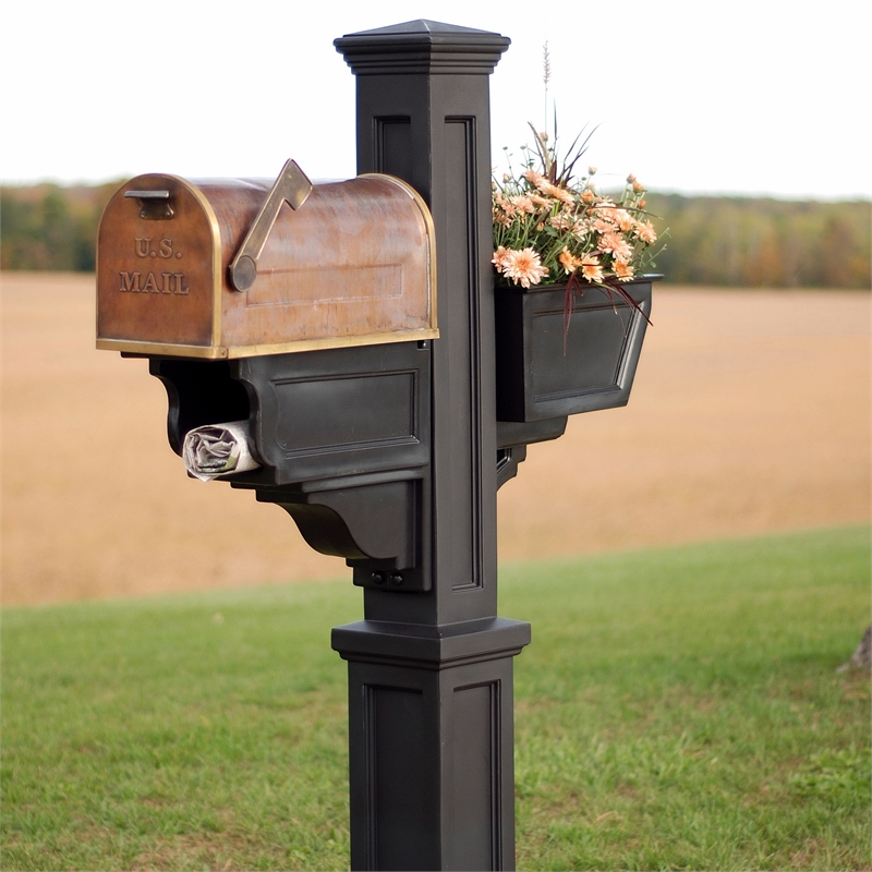Pemberly Row Weatherproof Traditional Plastic Mail Post in Black