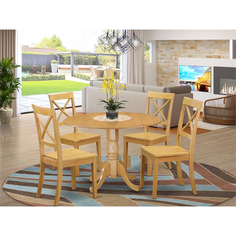 Pemberly Row 5-Piece Traditional Wood Dining Table Set in Oak