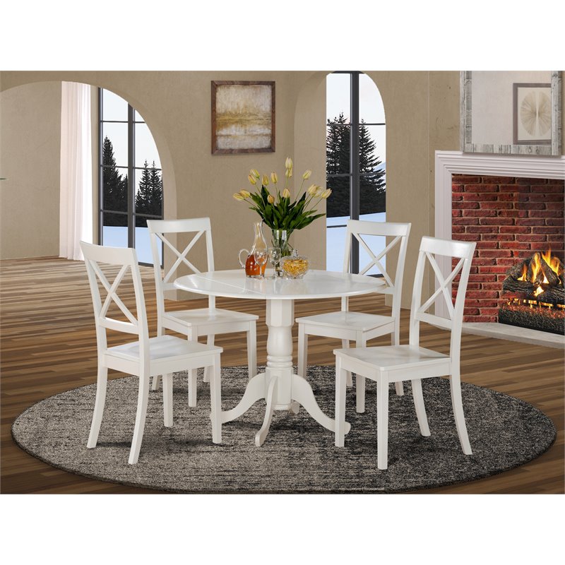 Pemberly Row Contemporary 5-Piece Wood Kitchen Set in Linen White