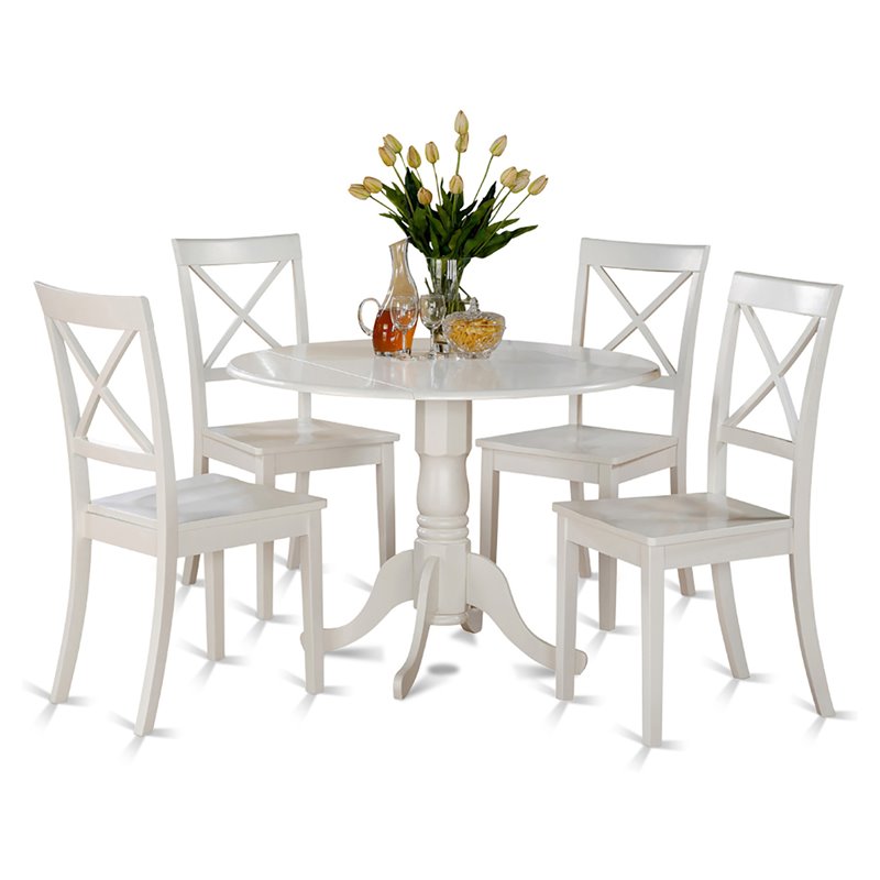 Pemberly Row Contemporary 5-Piece Wood Kitchen Set in Linen White