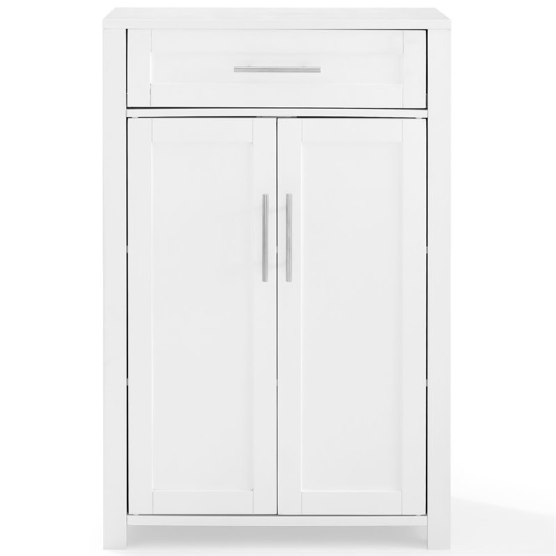 Pemberly Row Transitional Wood Storage Cabinet in White/Nickel