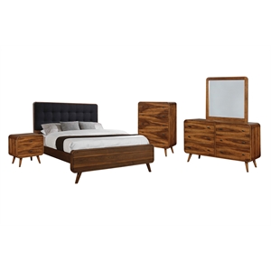 Pemberly Row 5-Piece California King Wood Bedroom Set Dark Walnut and Dark Gray