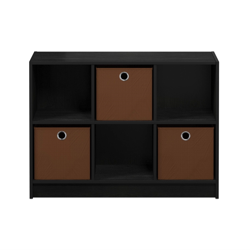 Pemberly Row Wood 3x2 Bookcase Storage w/Bins in Americano Black/Medium Brown