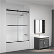 Pemberly Row Double Sliding Frameless Glass Tub Door in Matte Black