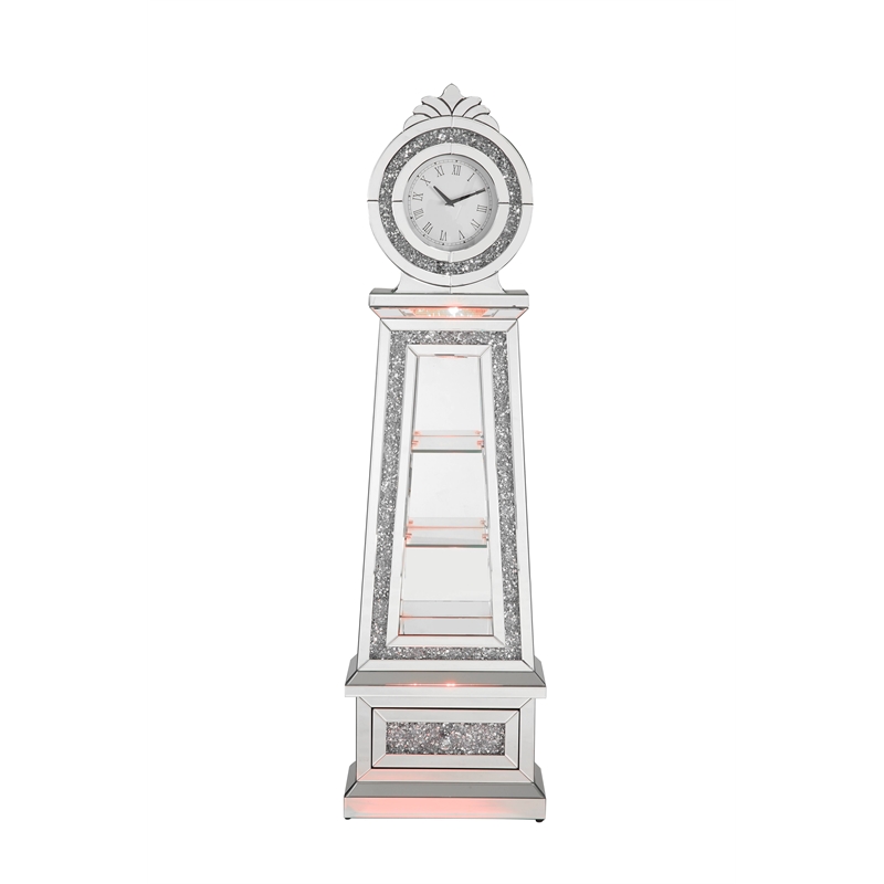 Pemberly Row Contemporary Grandfather Clock in Mirrored & Faux Diamonds