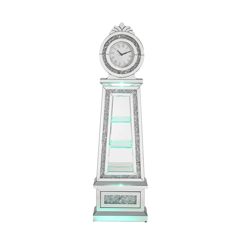 Pemberly Row Contemporary Grandfather Clock in Mirrored & Faux Diamonds