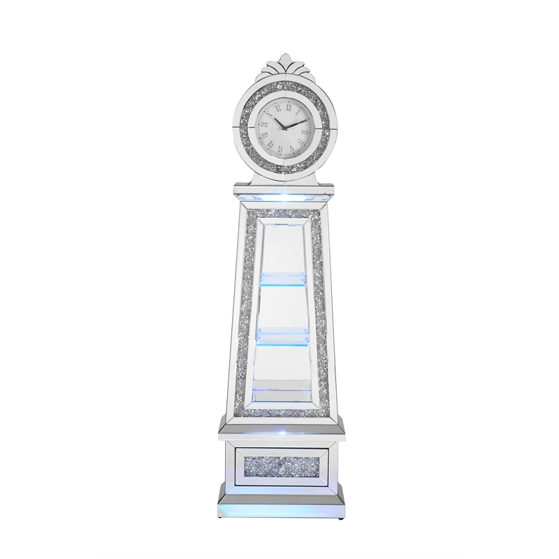 Pemberly Row Contemporary Grandfather Clock in Mirrored & Faux Diamonds