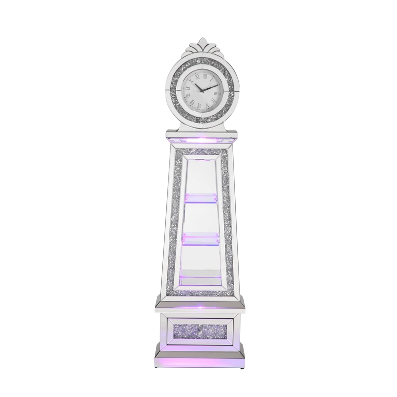 Pemberly Row Contemporary Grandfather Clock in Mirrored & Faux Diamonds