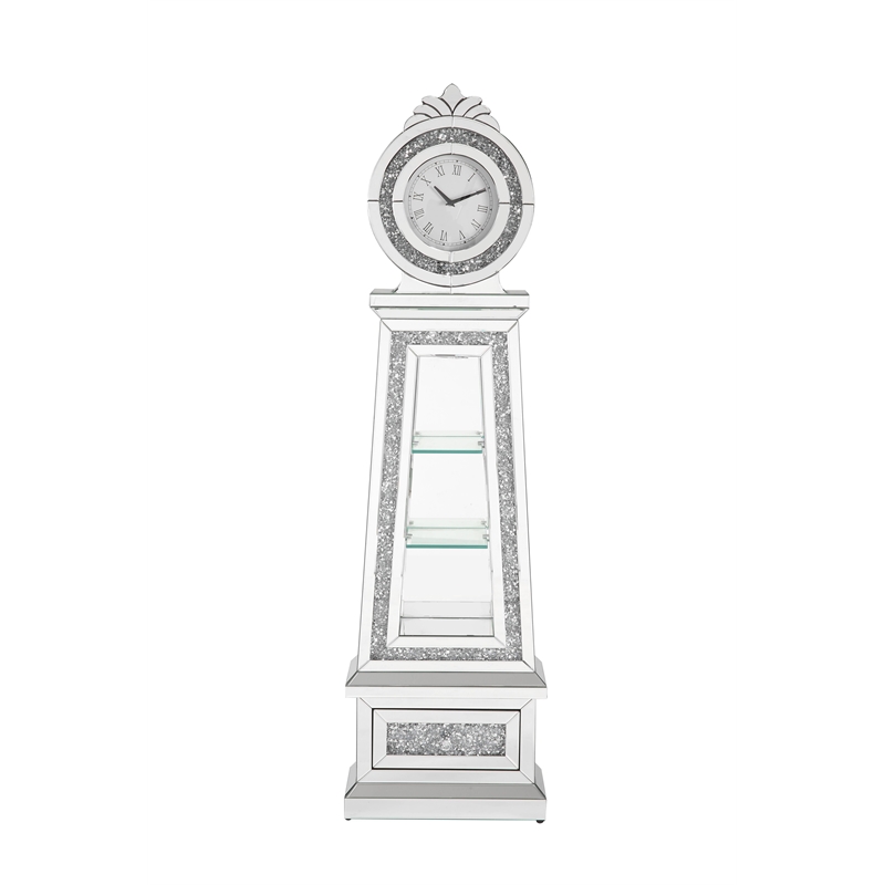 Pemberly Row Contemporary Grandfather Clock in Mirrored & Faux Diamonds