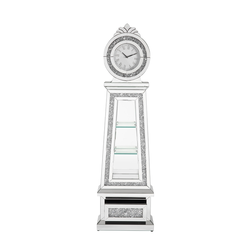 Pemberly Row Contemporary Grandfather Clock in Mirrored & Faux Diamonds