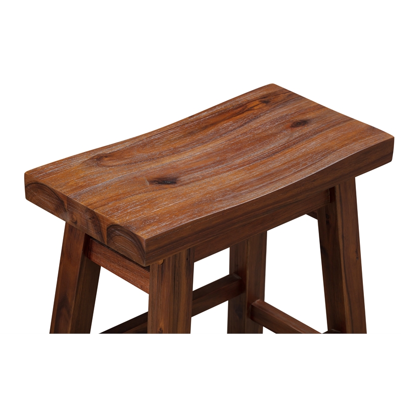 Pemberly Row Saddle 18 inch Stool Chestnut Wire-Brush Set of 2