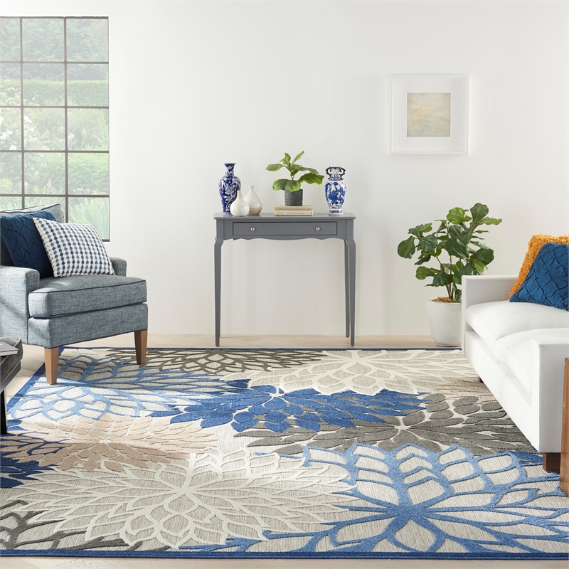 Pemberly Row 9' x 12' Fabric Indoor/Outdoor Rug in Blue/Multi-Color