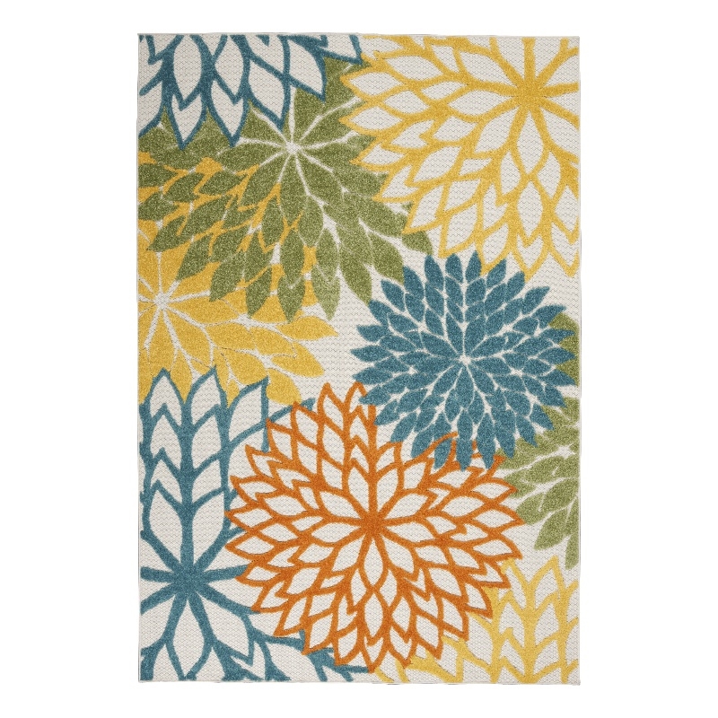 Pemberly Row 5' x 8' Fabric Indoor/Outdoor Rug in Turquoise Multicolor