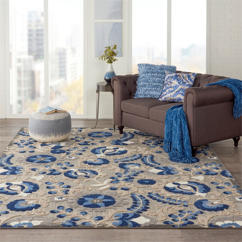 Pemberly Row 7' x 10' Natural/Blue Outdoor Indoor/Outdoor Rug Polypropylene