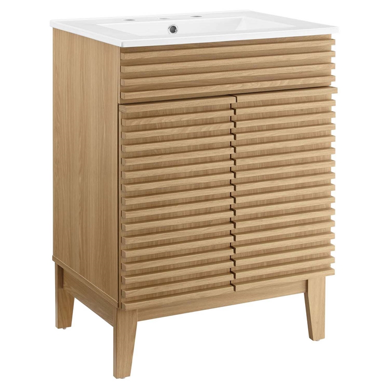 Pemberly Row Contemporary Wood Bathroom Vanity in Oak and White