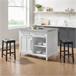 Pemberly Row 3-Piece Wood Kitchen Island with Saddle Stools in White
